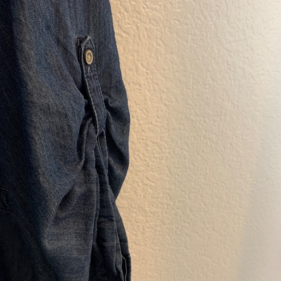 Sonoma Blue Denim Dress 3X Tie Waist Roll Tab Sleeve Button Front Cotton Blend - Picture 7 of 13